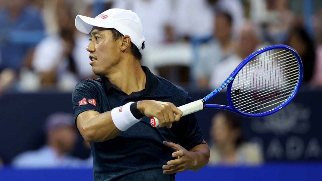 Kei Nishikori em ação no US Open 2026
